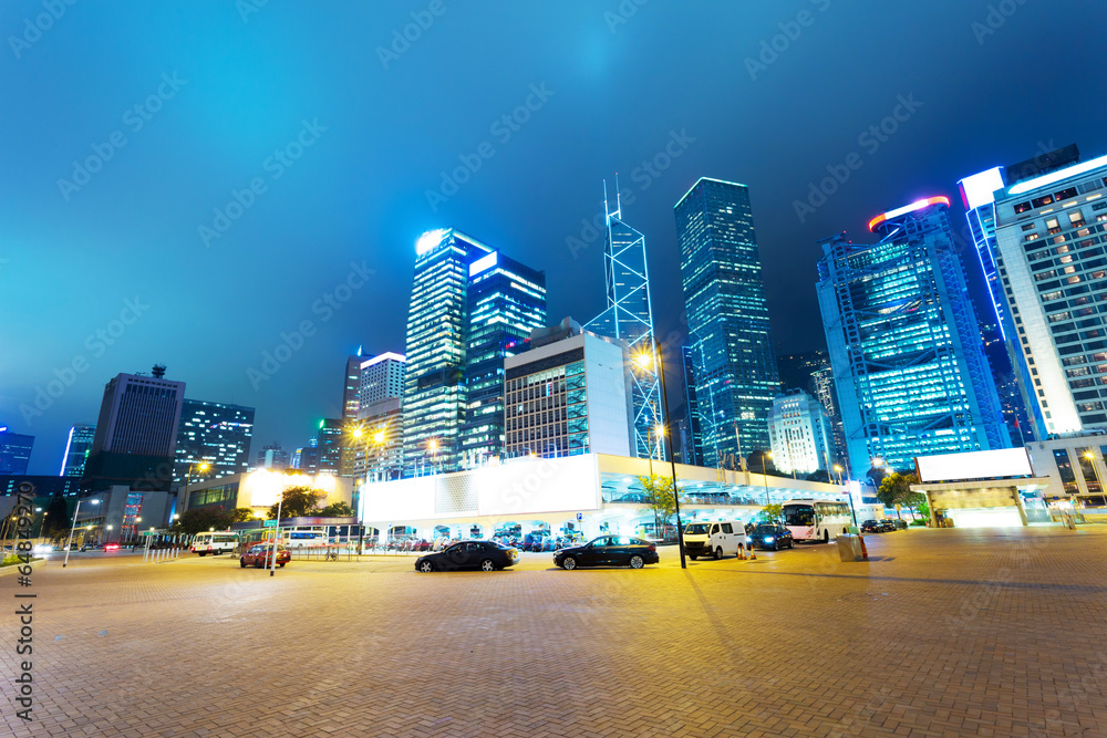 square with night modern building background