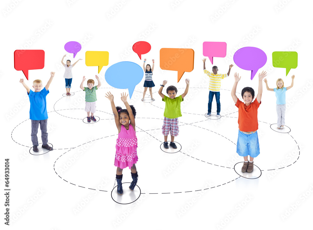 Group of Children with Speech Bubbles