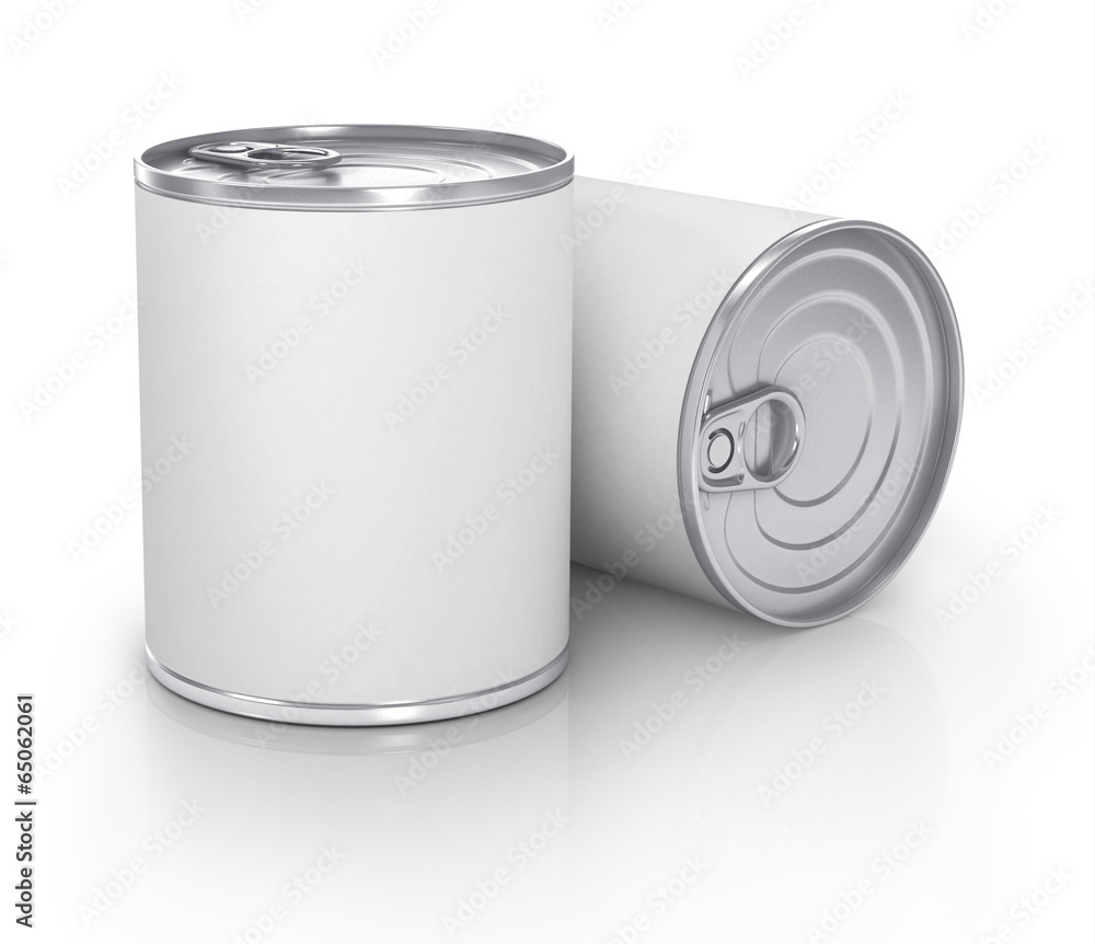 Can with blank white label isolated on white.