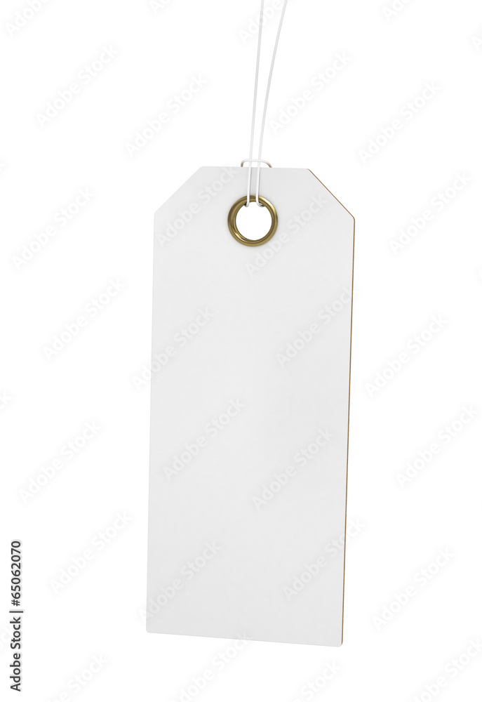 close up of blank price label on white background with clipping