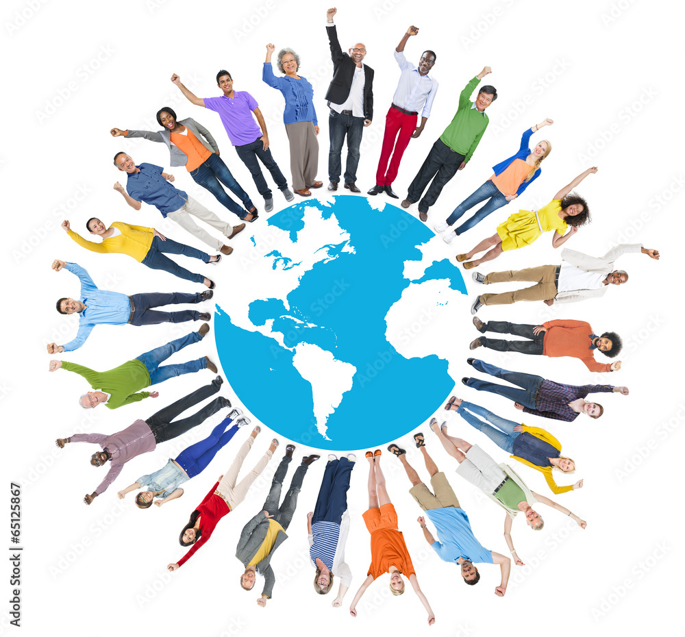 Multi-Ethnic Group of People Arms Raised and Earth