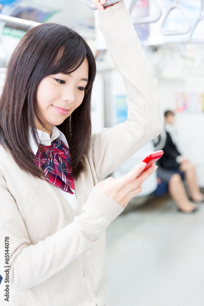 japanese high school student in the train