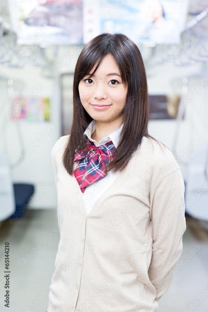 japanese high school student in the train