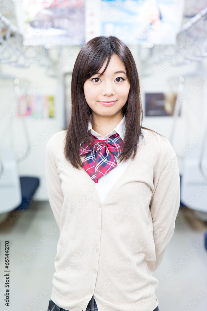 japanese high school student in the train