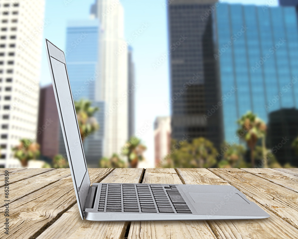 laptop standing on pier