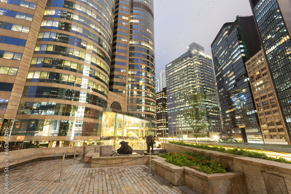 night scene of modern city，Hong Kong