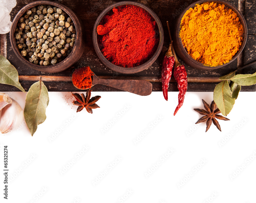 Various spices isolated on white background