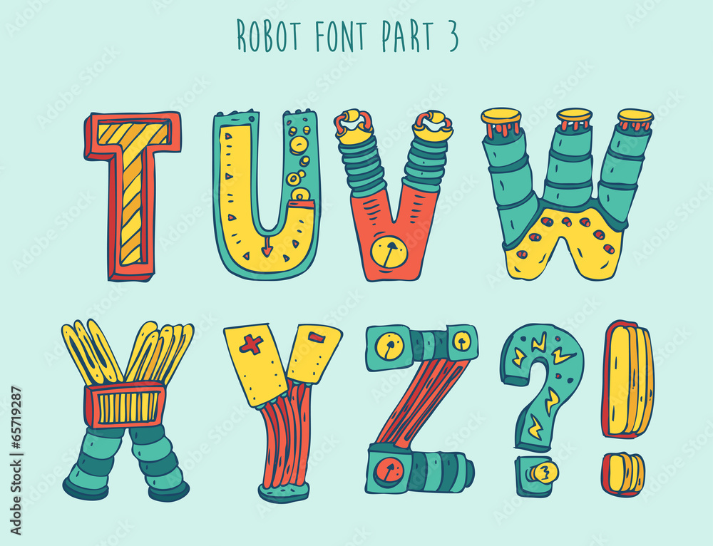 vektor卡通彩色机器人字体（类型）第三部分
