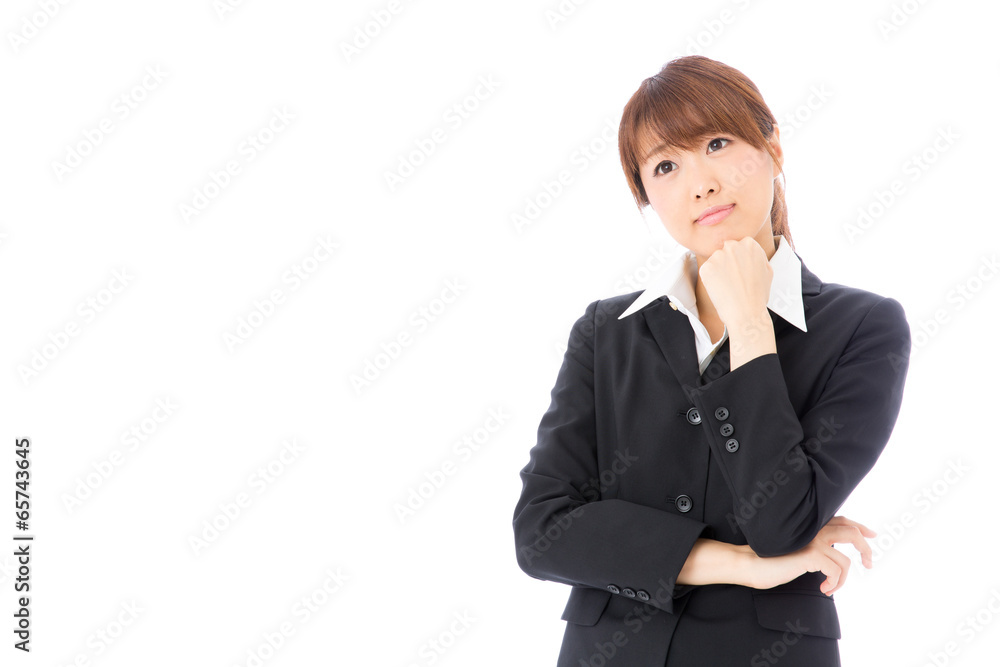 asian businesswoman thinking on white background