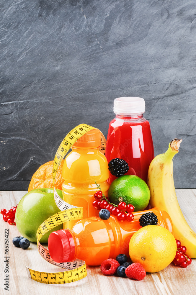 Fresh fruits and various juices