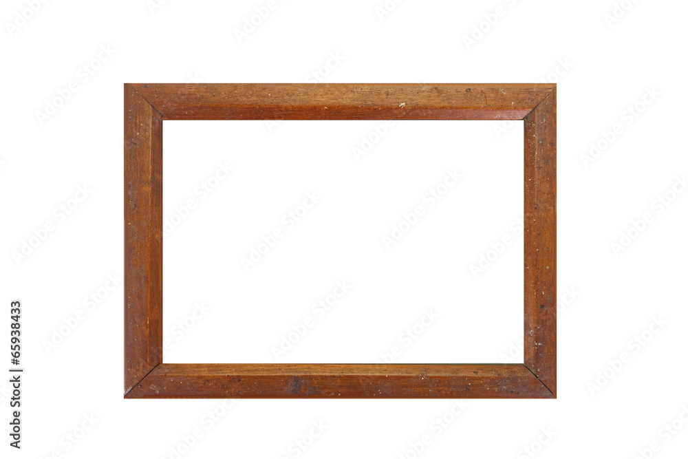 Old wooden picture frame isolated on white