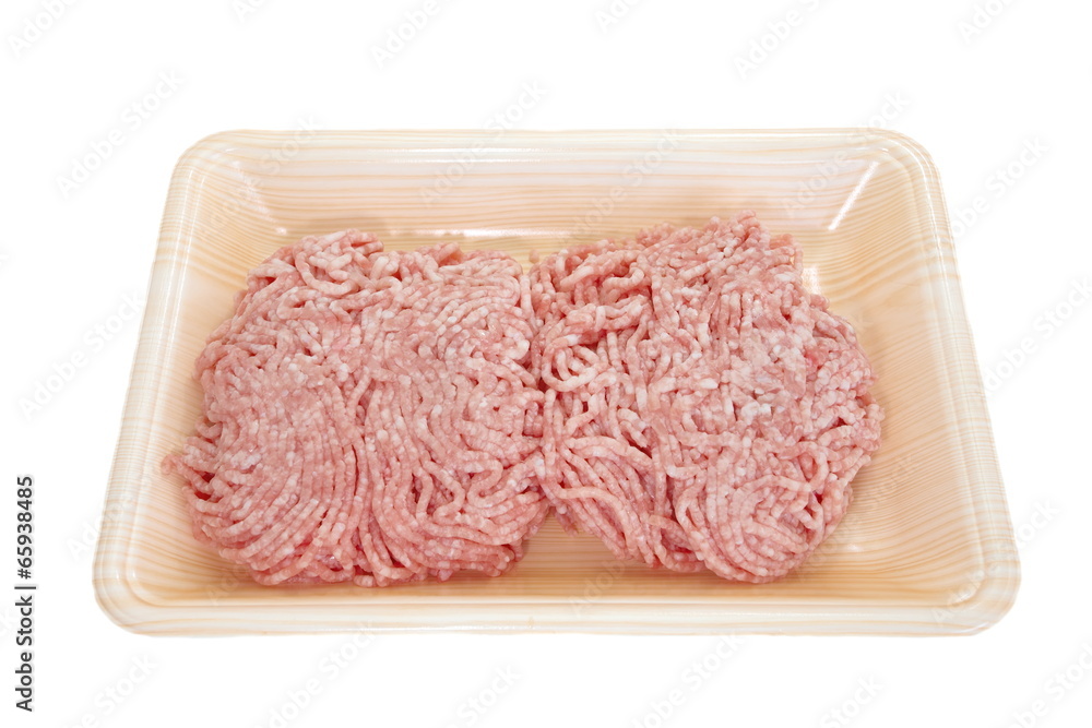 Fresh minced pork in supermarket plastic pack