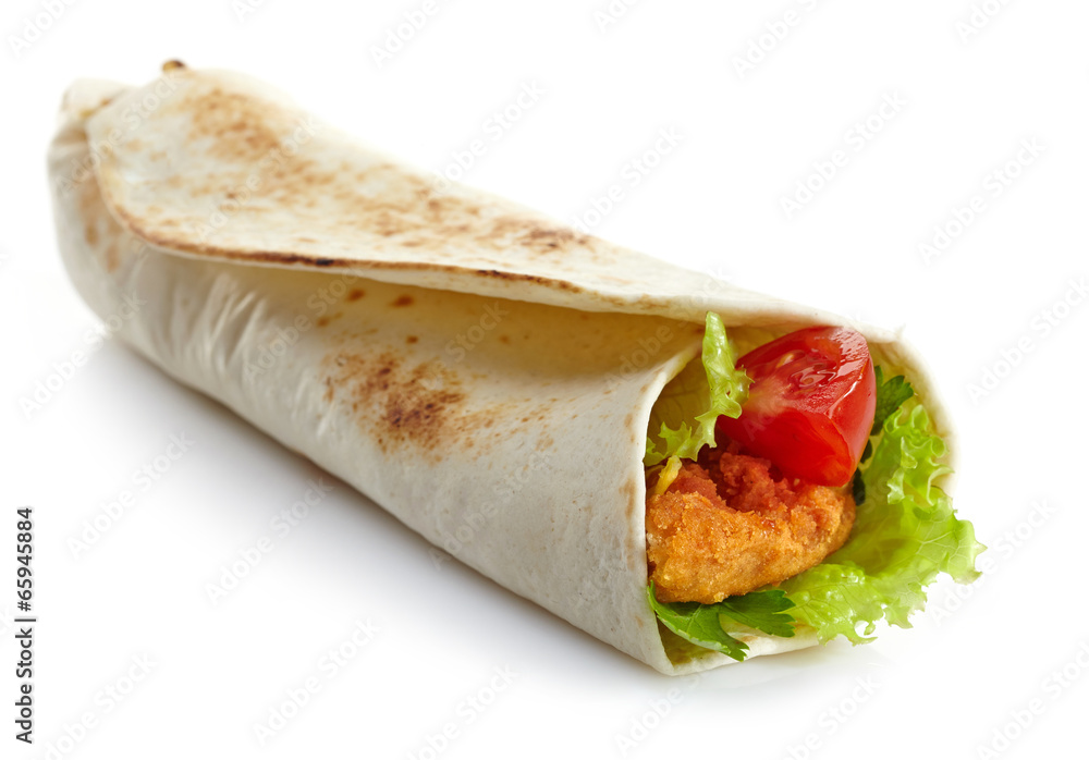 Wrap with fried chicken and vegetables