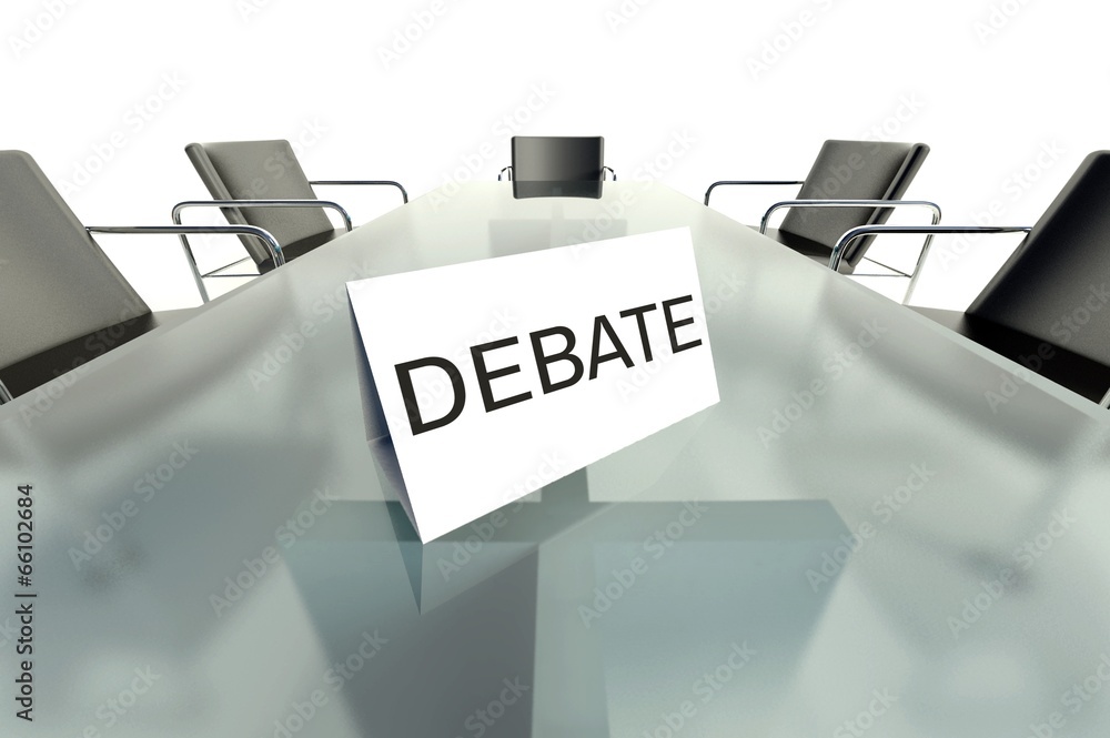 Debate, business table card in office