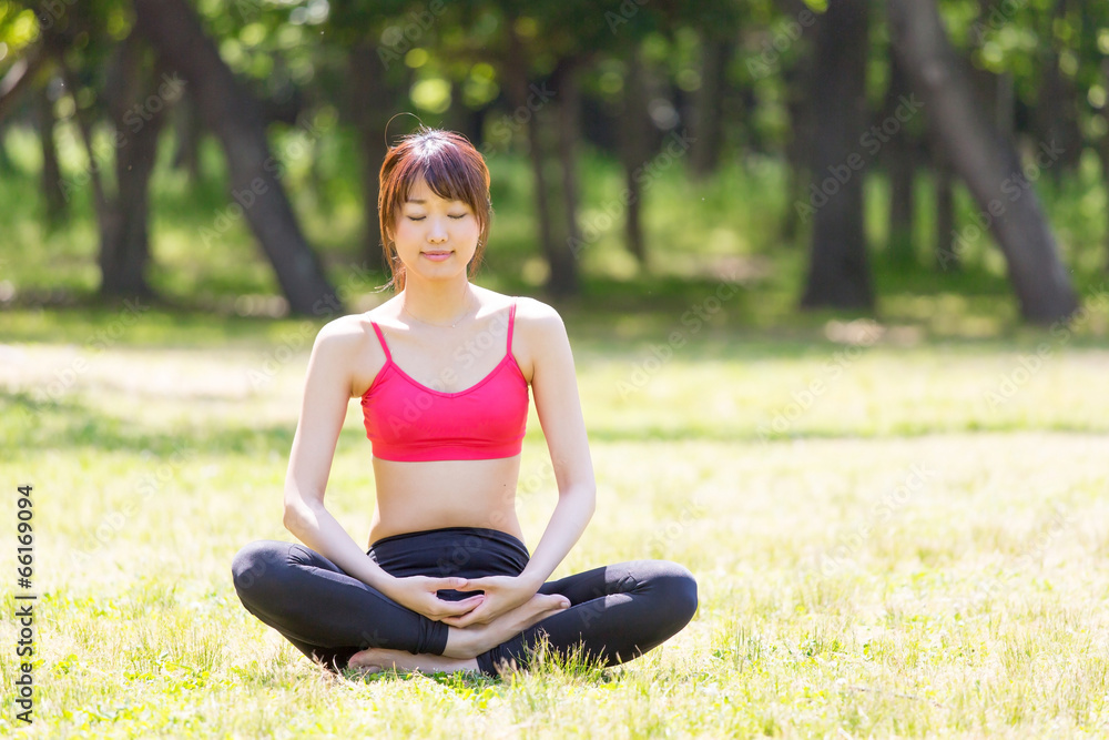 attractive asian woman exercise image