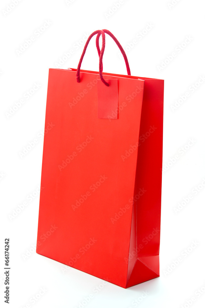 Red shopping paper bag on isolated background