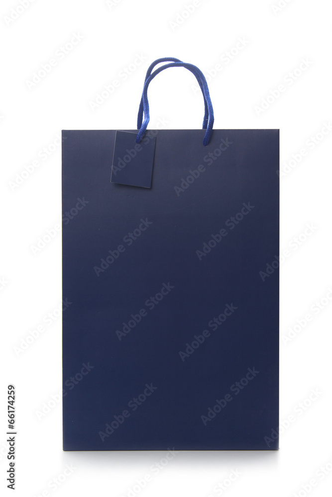 Blue shopping paper bag on isolated background