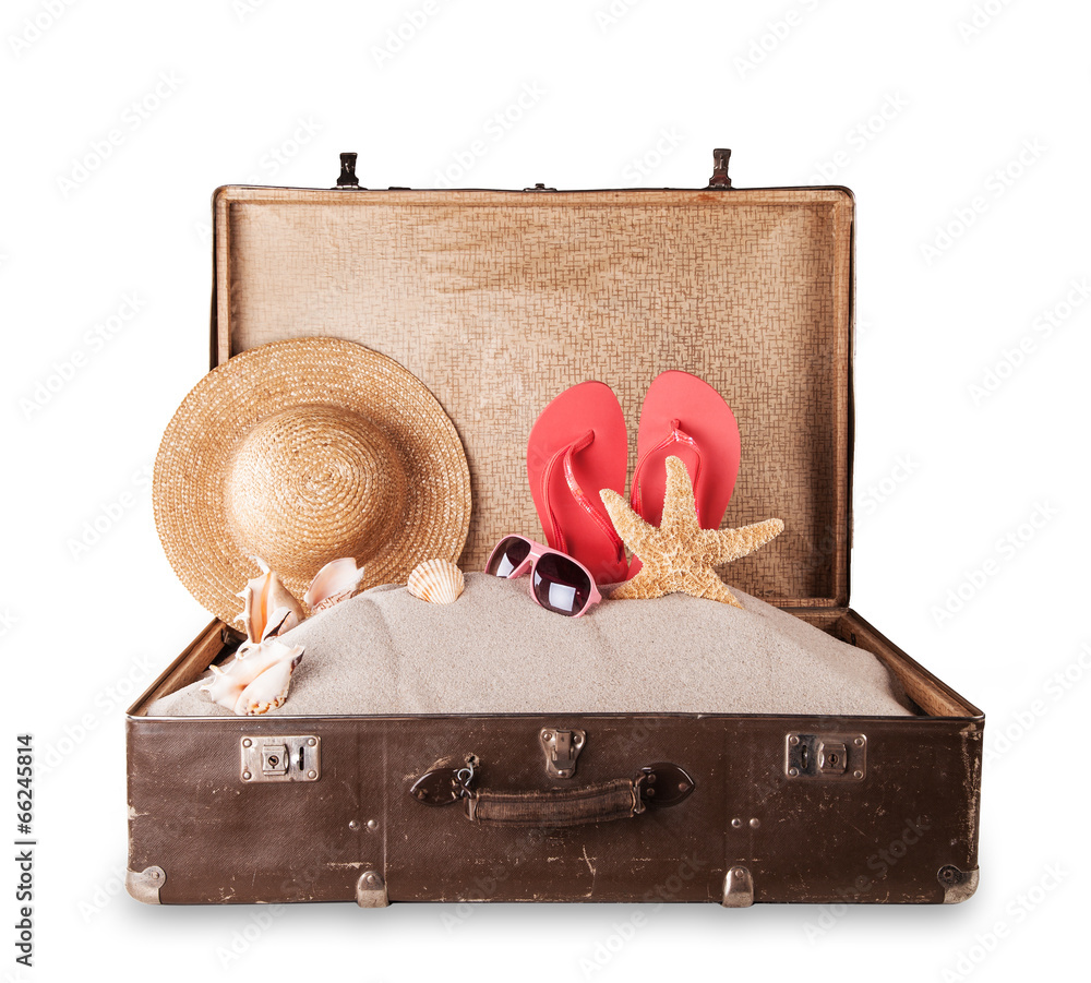 Travel concept with suitcase on white background