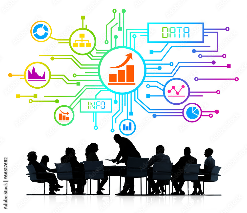 Silhouettes of Business People and Data Concepts