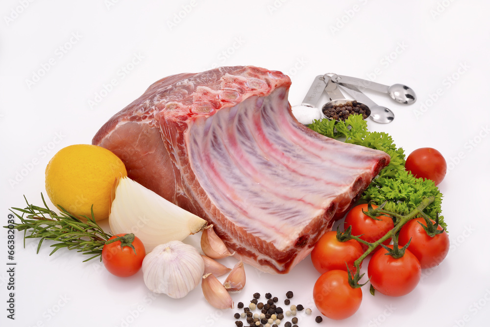 Raw pork ready to be cooked isolated on white.