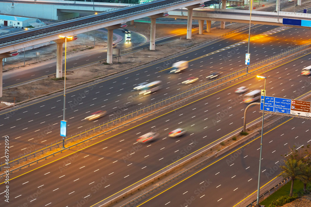 Cars on the highway in Dubai, UAE