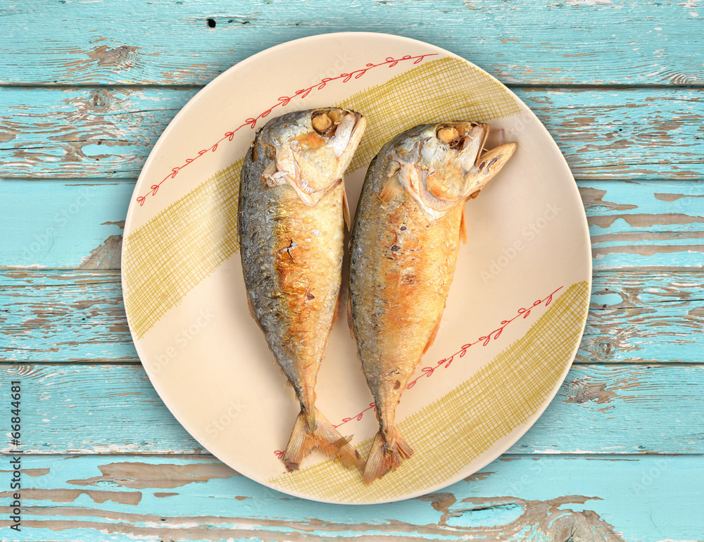 mackerel fried on a dish