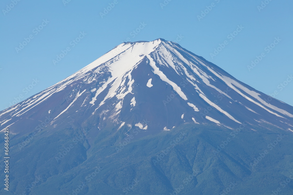 top of mountain fuji and snow in summer season