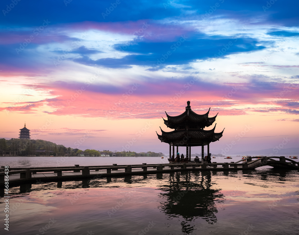 hangzhou scenery in sunset