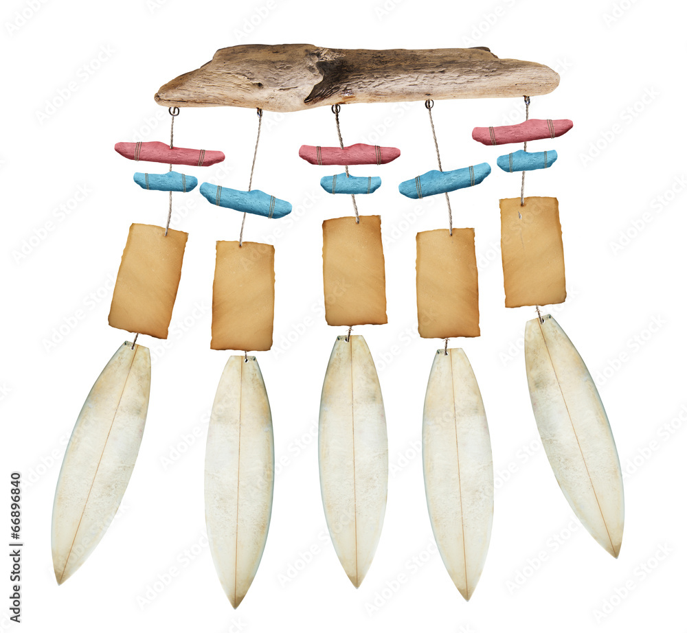 Beach wind chime on white background