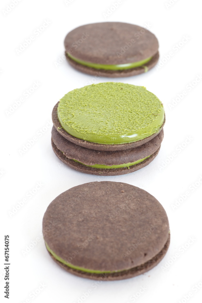 japanese maccha green tea cookies on white