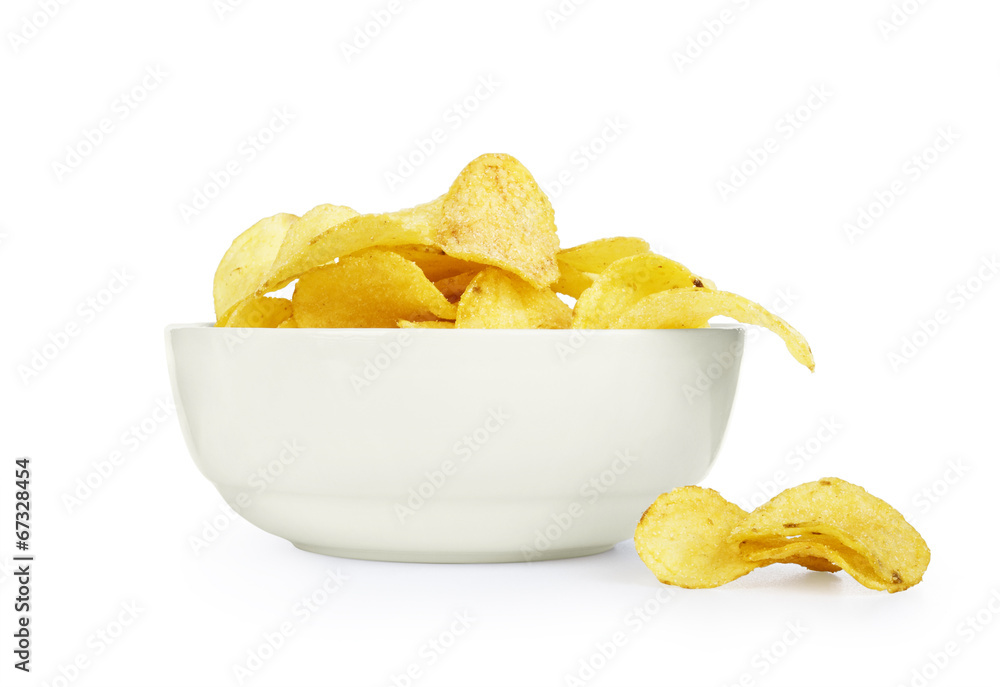 chips in plate on white bacground