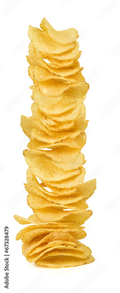 chips in plate on white bacground