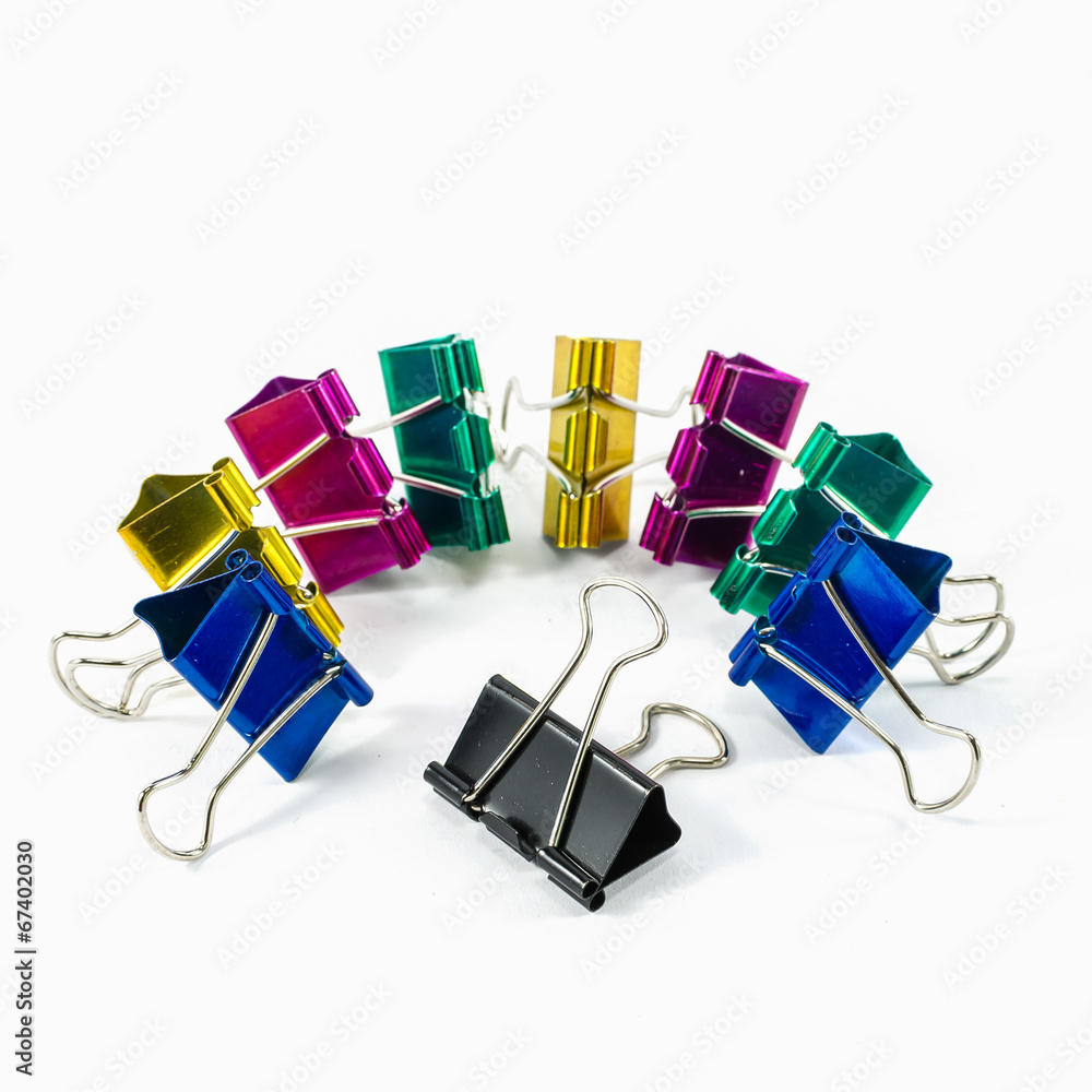 colorful binder clips isolated on white