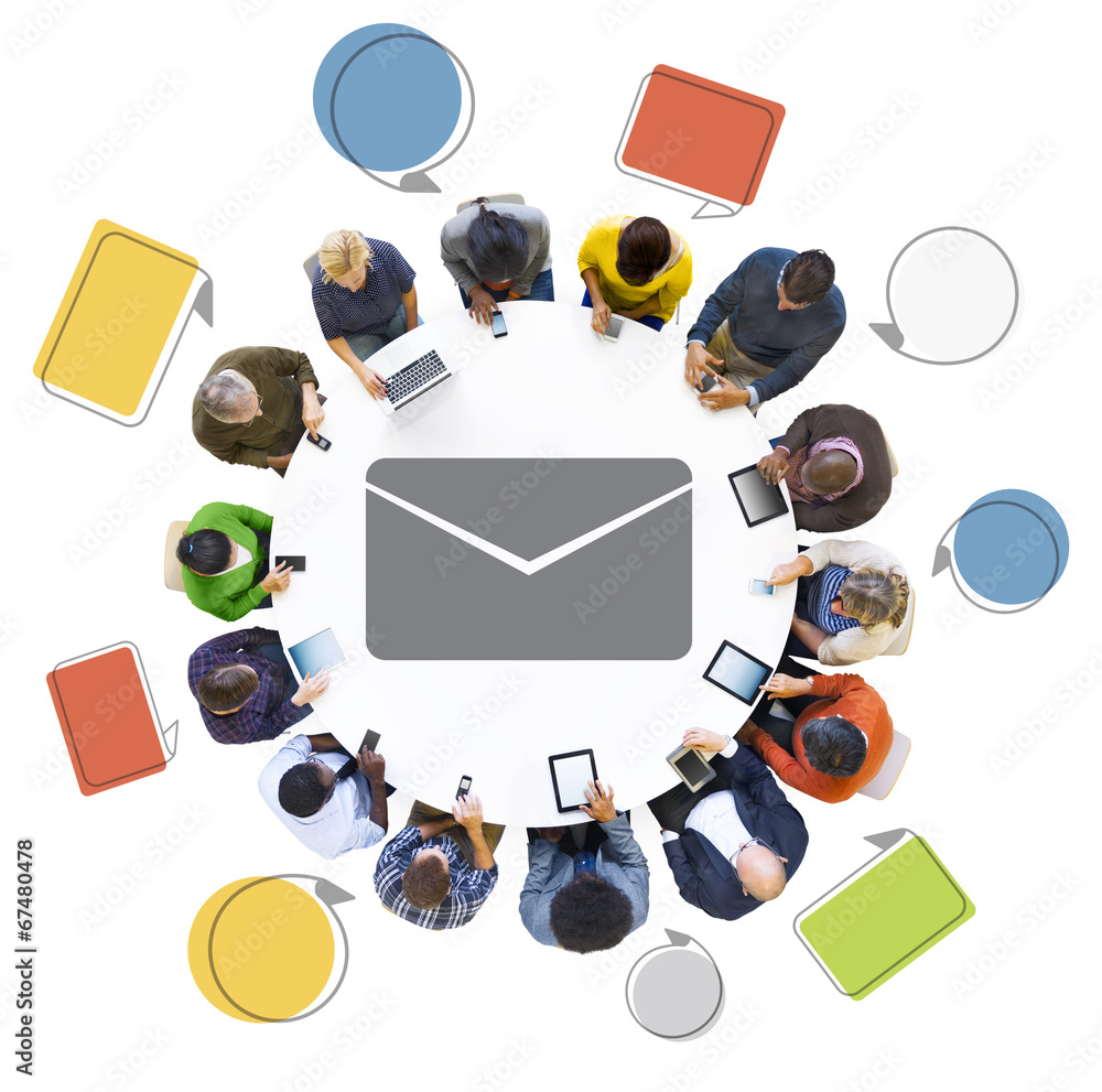 Diverse People Using Digital Devices with Email Symbol