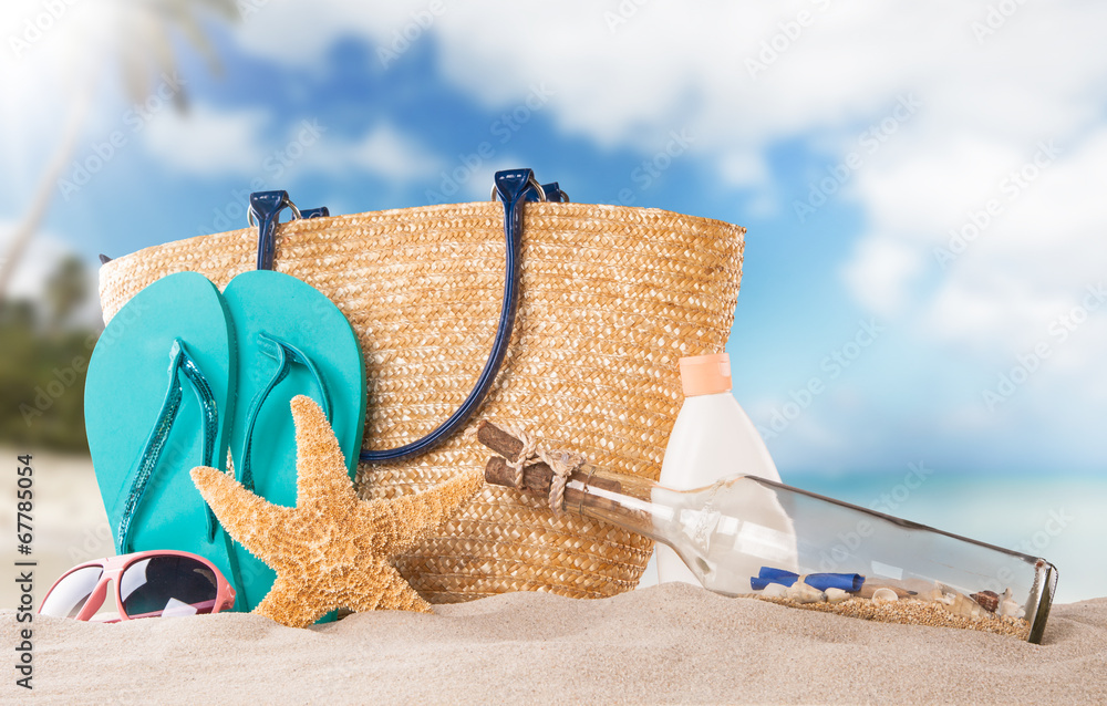 Summer beach with strafish and shells