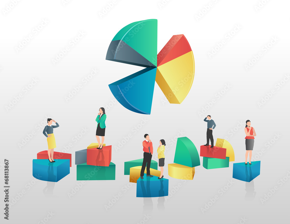 Business people and colourful pie chart segments