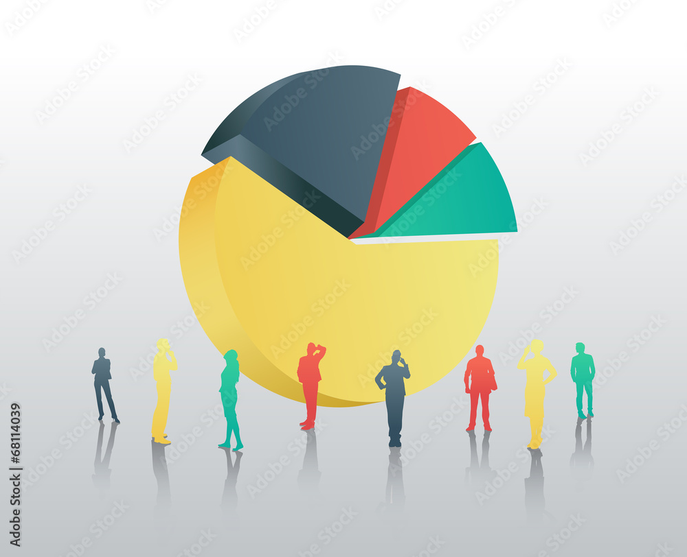 Business people against giant pie chart