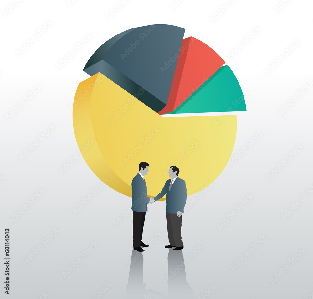 Businessmen shaking hands against pie chart