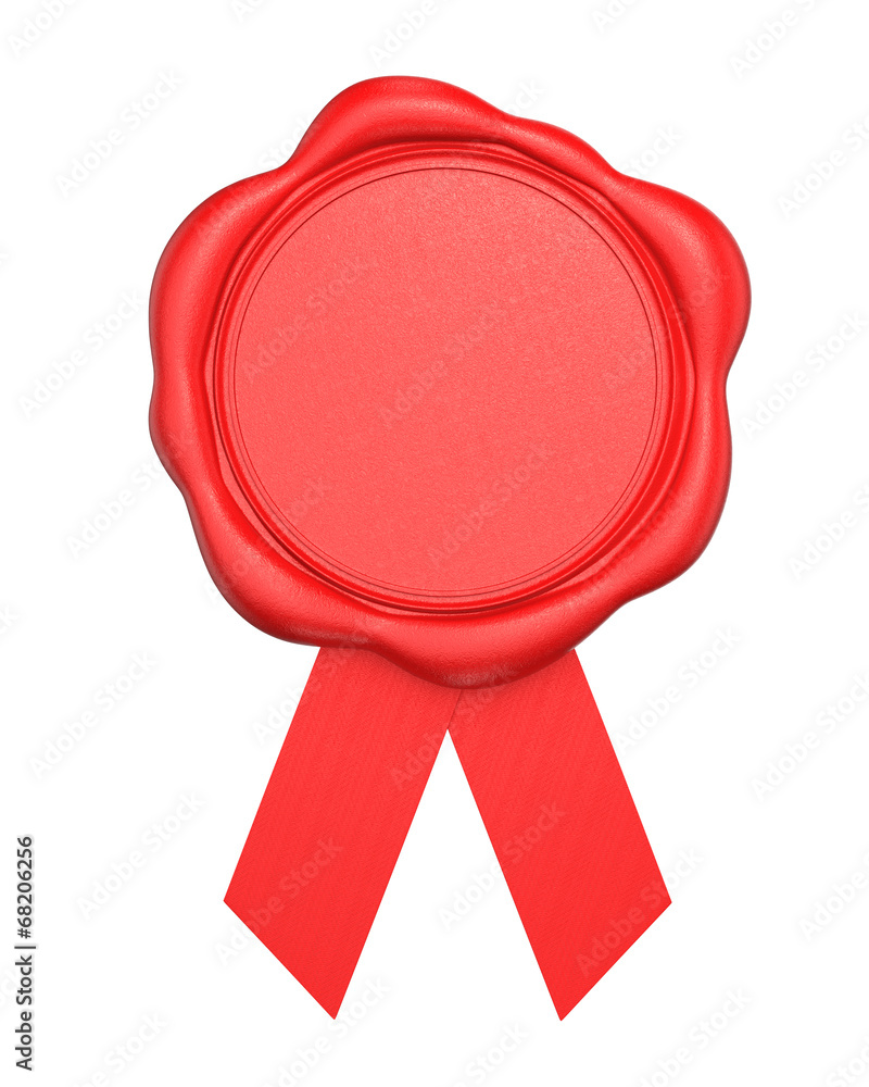 Red wax seal with blank space isolated on white background