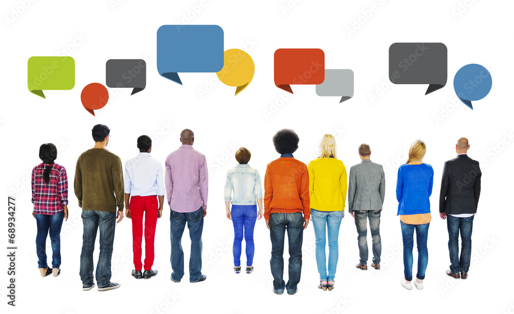 Rear View of Diverse People and Speech Bubbles