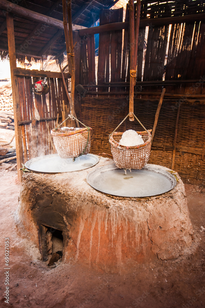 Traditional Salt making in Nan Province Thailand