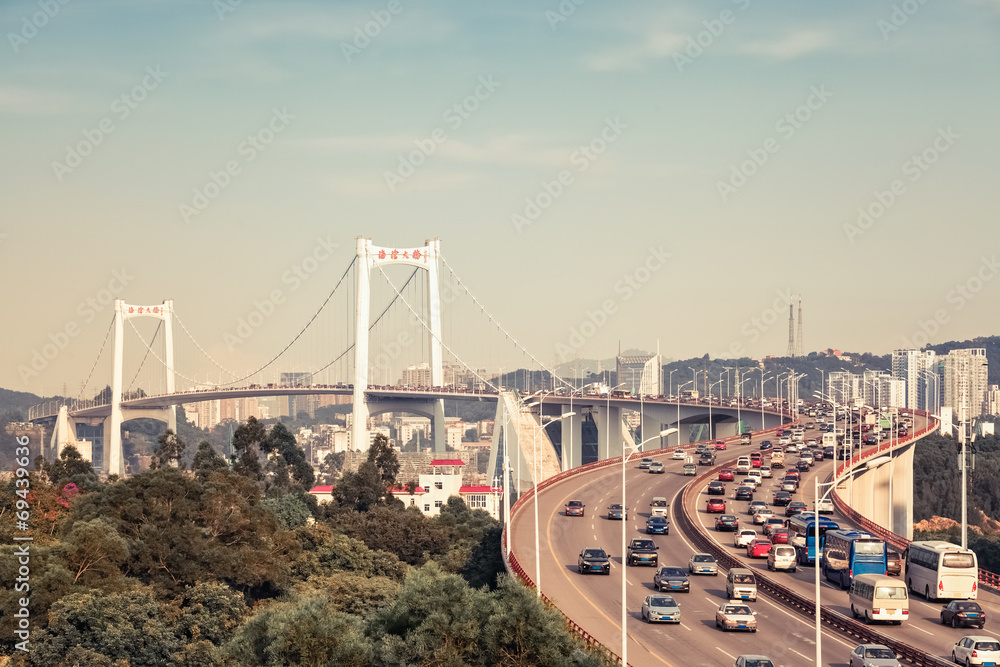 beautiful xiamen haicang bridge at dusk