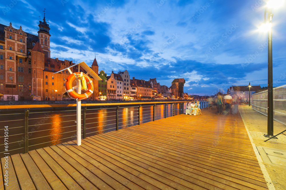 New promenade at Motlawa river in city center of Gdansk, Poland