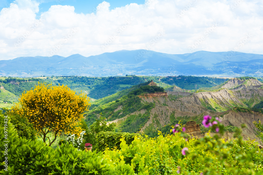 Tuscany landscape with mountains in Italy