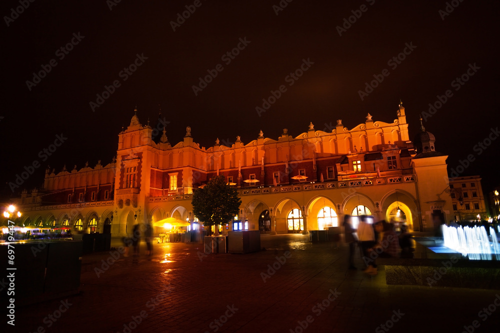 Rynek Glowny上的布厅和克拉科夫的喷泉