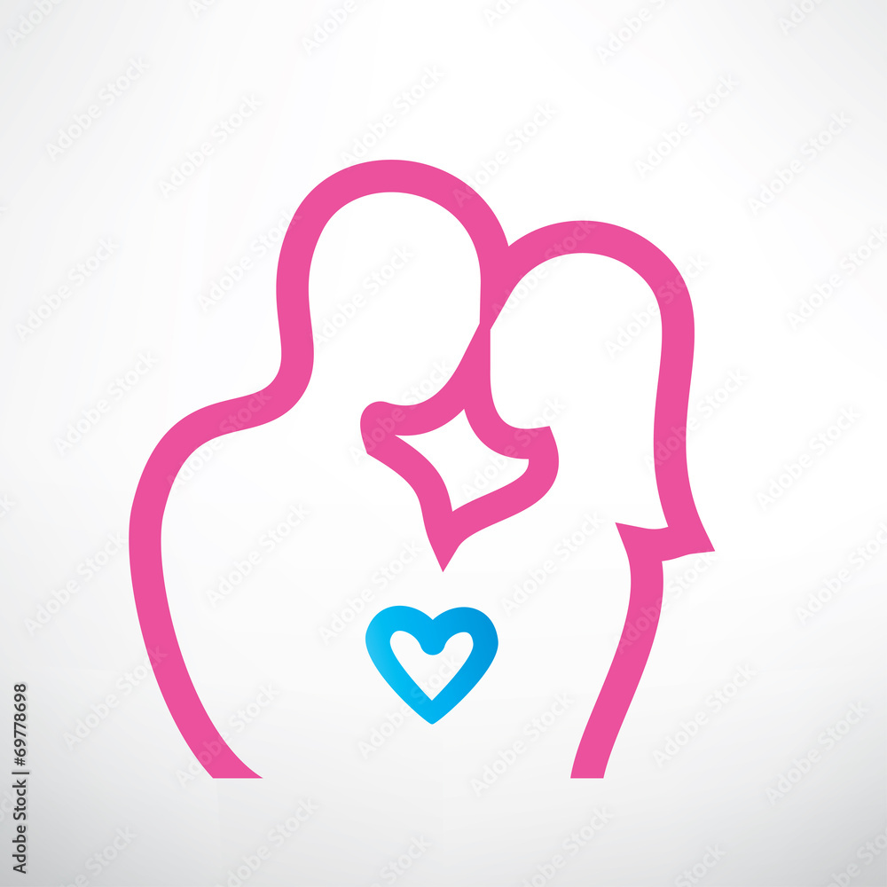 romantic couple in love, outlined vector symbol