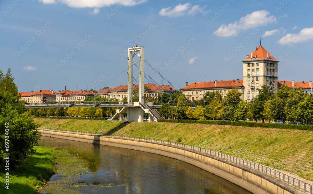 Pedestrian bridge over Nemunas river in Kaunas, Lithuania