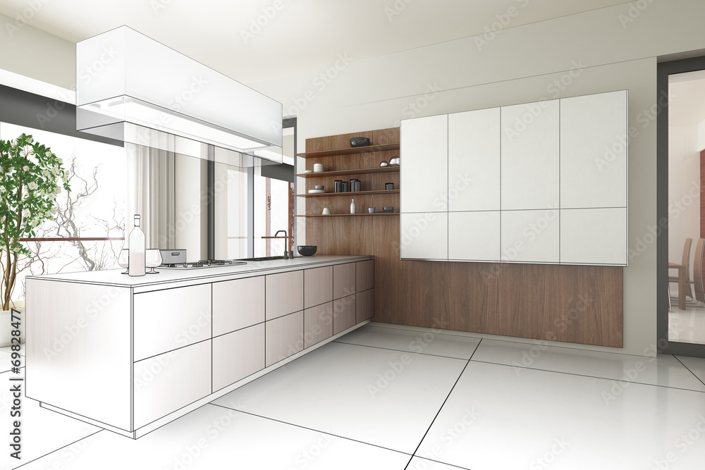 Kitchen accented in Wood (draw)