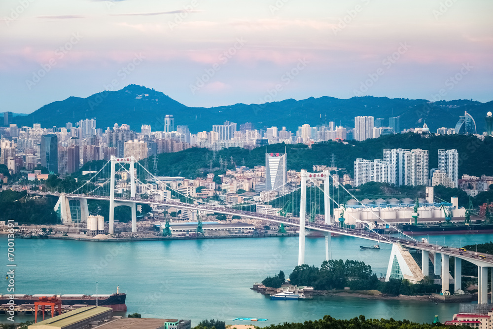 xiamen haicang bridge at dusk