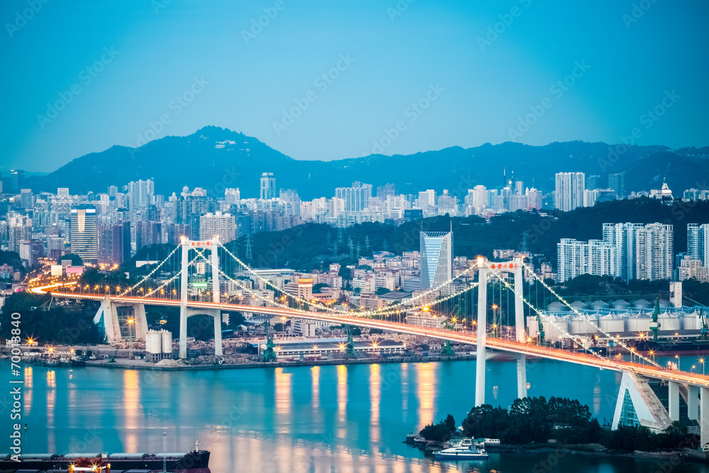 xiamen haicang bridge closeup in nightfall